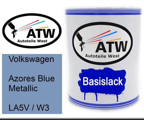Volkswagen, Azores Blue Metallic, LA5V / W3: 1L Lackdose, von ATW Autoteile West.